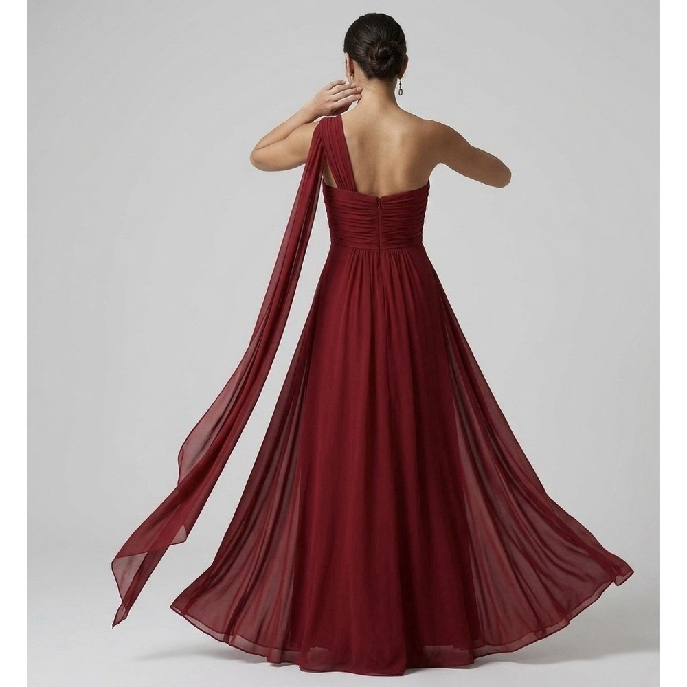 Alex Evenings Size-8 Red Chiffon‎ One Shoulder Empire Waist Evening Gown - Picture 2 of 13